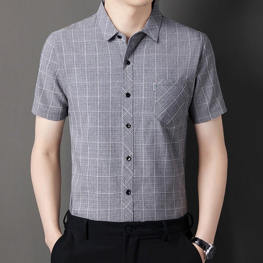 Men's summer business casual cotton and linen short-sleeved shirt