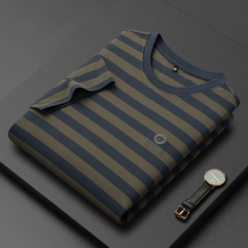 zd371-Ice silk striped round collar men's T-shirt