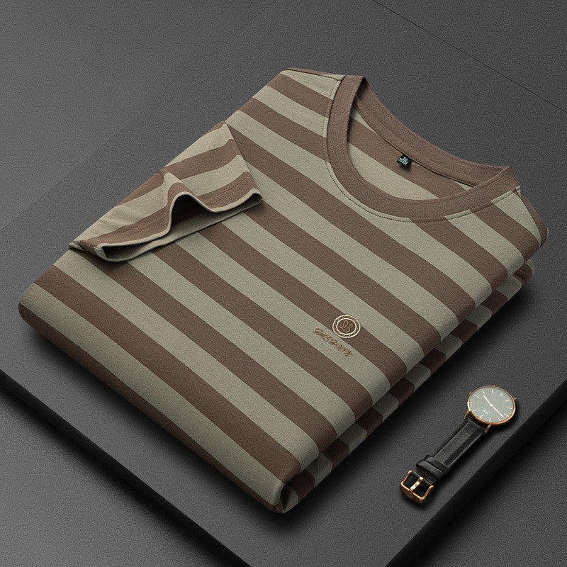zd371-Ice silk striped round collar men's T-shirt