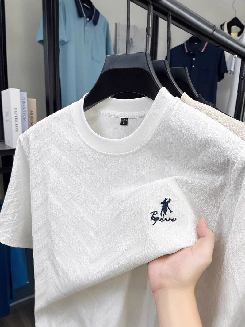 Summer men's high quality jacquard short-sleeved t-shirt