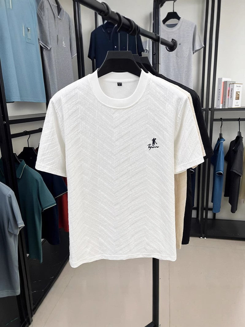 Summer men's high quality jacquard short-sleeved t-shirt