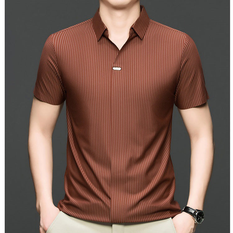 iq368-Men's Seamless Striped Short Sleeve Shirt