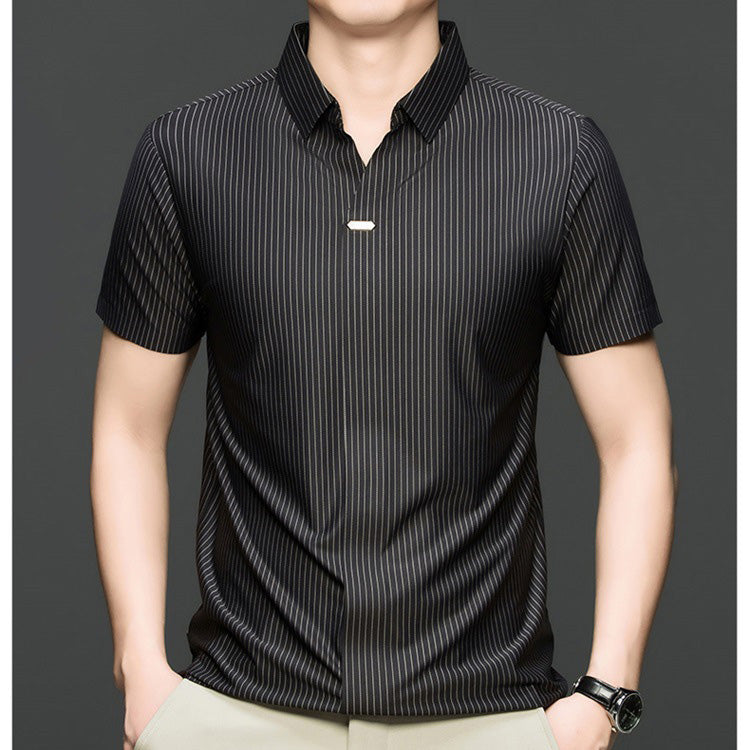 iq368-Men's Seamless Striped Short Sleeve Shirt