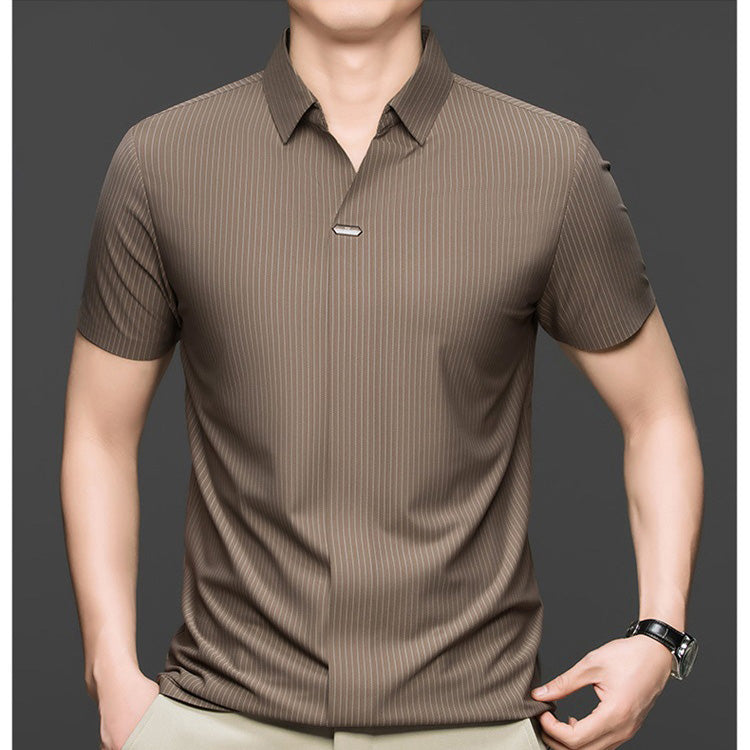 iq368-Men's Seamless Striped Short Sleeve Shirt