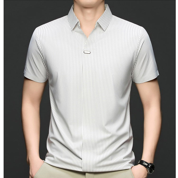 iq368-Men's Seamless Striped Short Sleeve Shirt