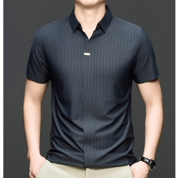 iq368-Men's Seamless Striped Short Sleeve Shirt