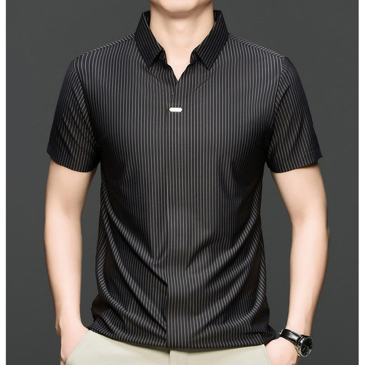 iq368-Men's Seamless Striped Short Sleeve Shirt