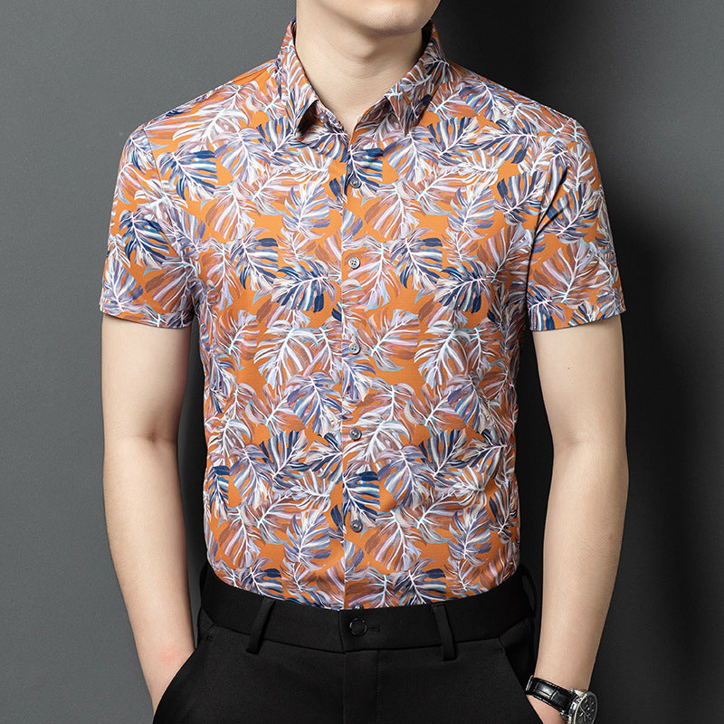 zd369-Men's Ice Silk Fashion Printed Short Sleeve Shirt