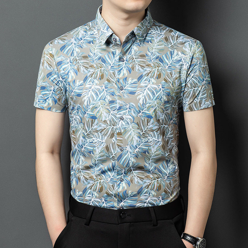 zd369-Men's Ice Silk Fashion Printed Short Sleeve Shirt