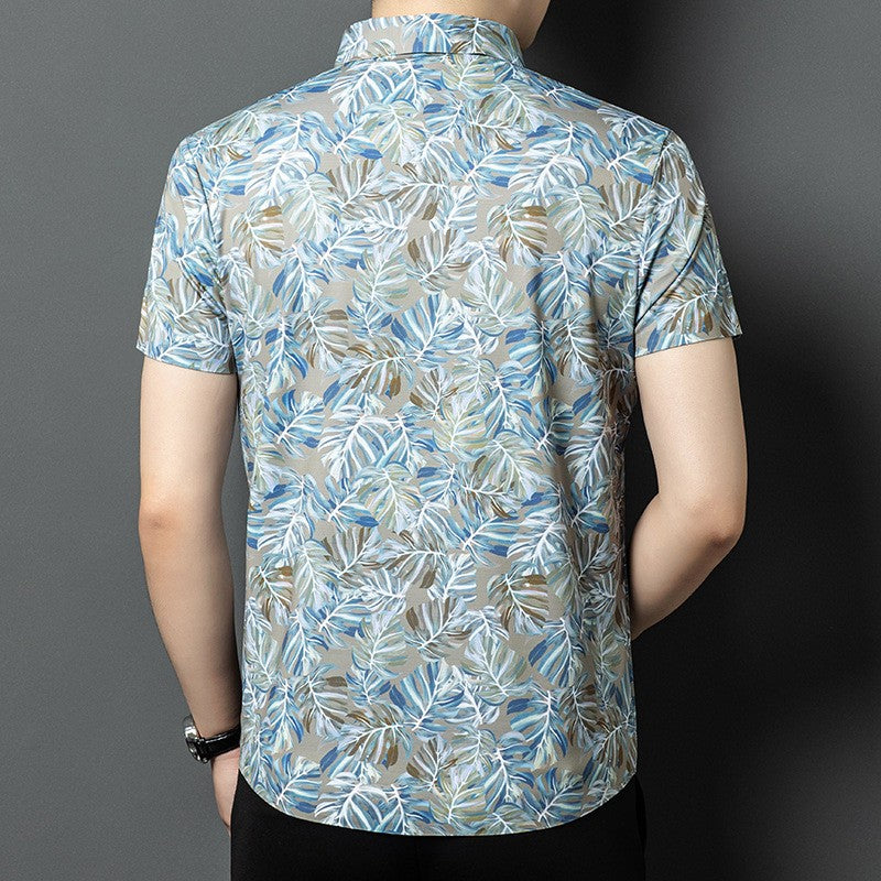 zd369-Men's Ice Silk Fashion Printed Short Sleeve Shirt