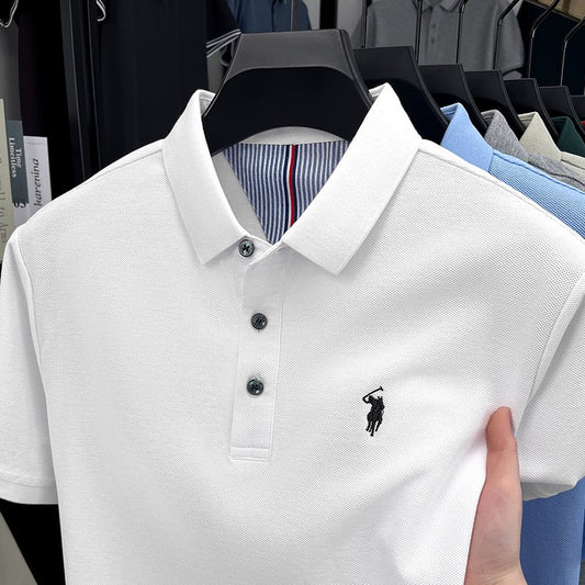 Men's cotton embroidered short-sleeved polo shirt