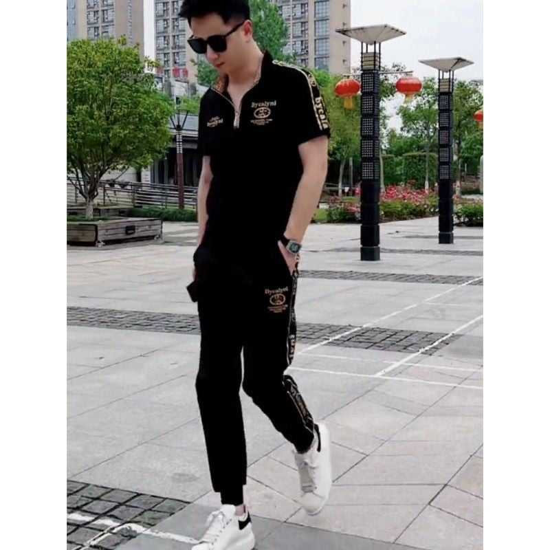 Fashion casual men's short-sleeved shirt and trousers suit(mx395)