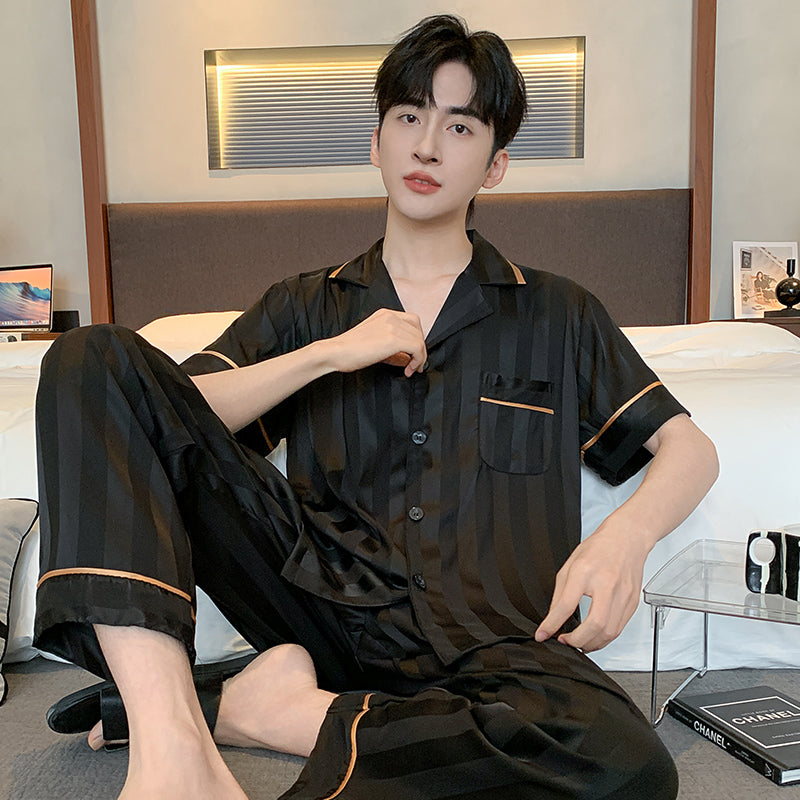 kuu377-Men's summer thin home wear short-sleeved trousers suit