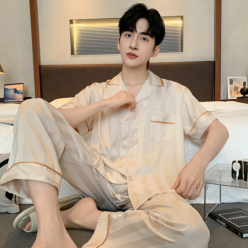 kuu377-Men's summer thin home wear short-sleeved trousers suit