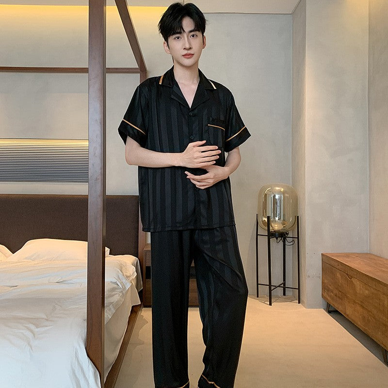 kuu377-Men's summer thin home wear short-sleeved trousers suit