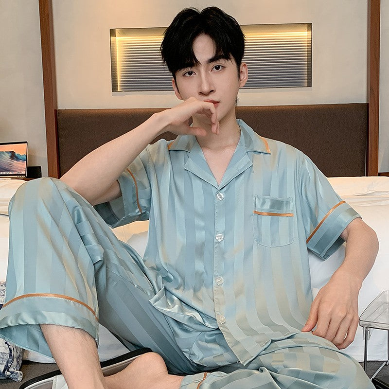 kuu377-Men's summer thin home wear short-sleeved trousers suit