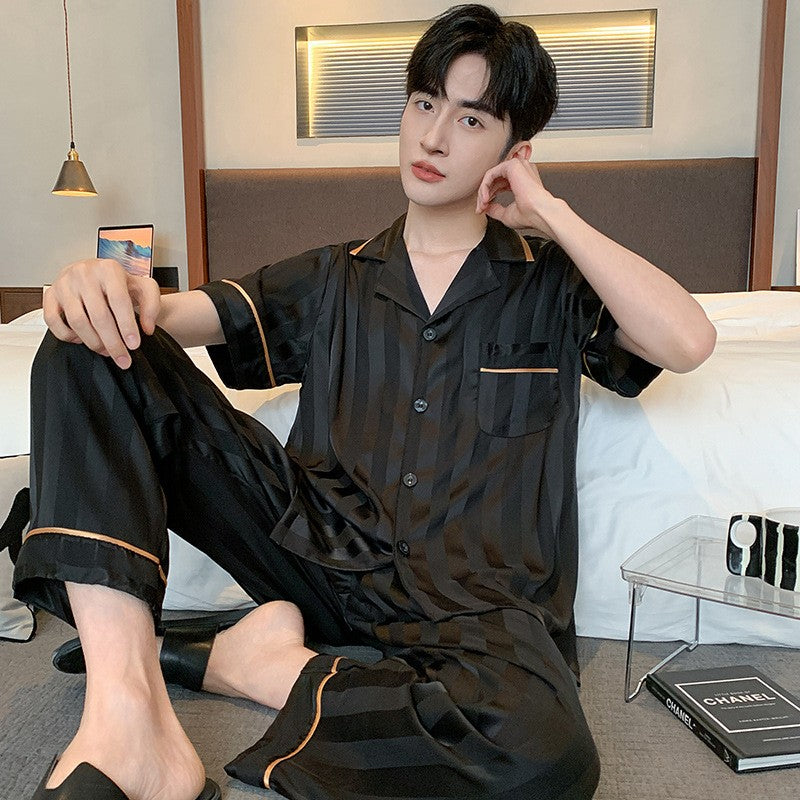 kuu377-Men's summer thin home wear short-sleeved trousers suit