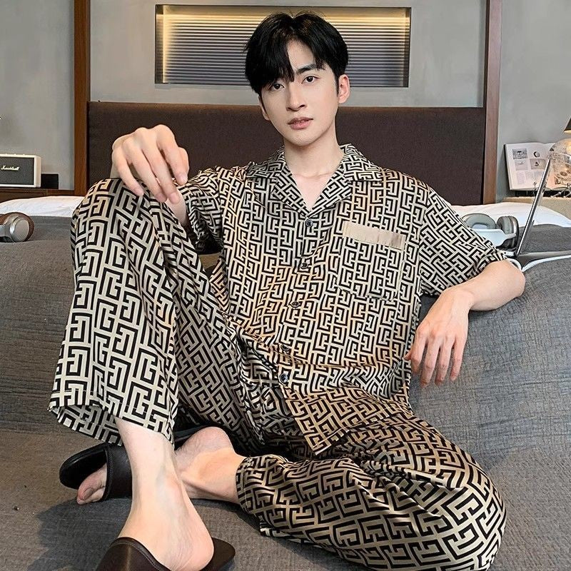 Men's luxury ice silk pajamas set(you399)