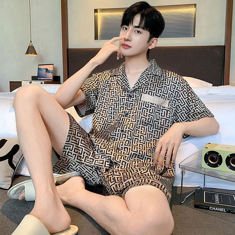 Men's luxury ice silk pajamas set(you399)