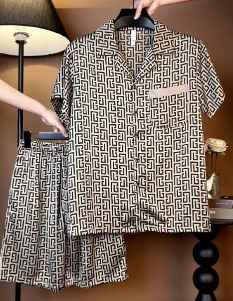 Men's luxury ice silk pajamas set(you399)