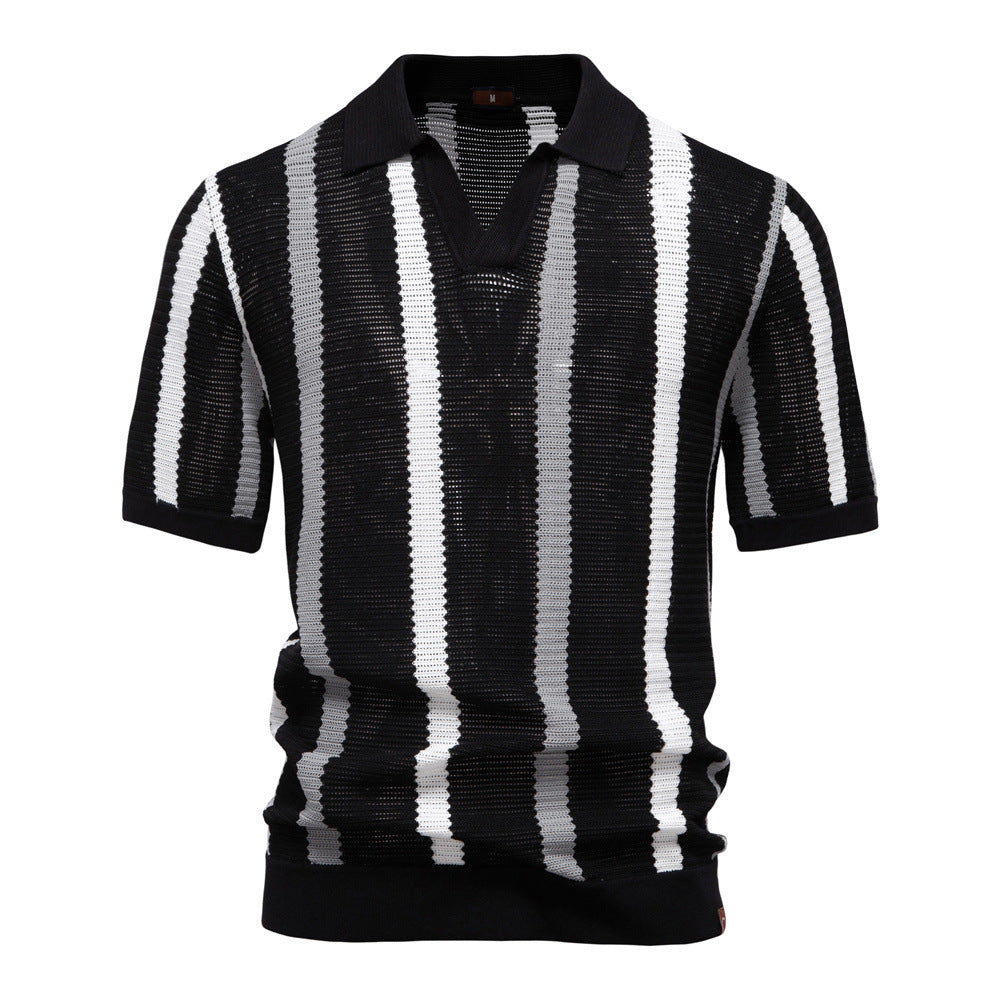 Summer men's knitted breathable hollow short-sleeved POLO shirt