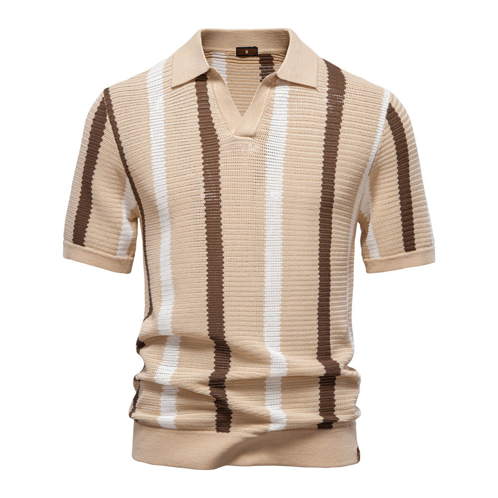 Summer men's knitted breathable hollow short-sleeved POLO shirt
