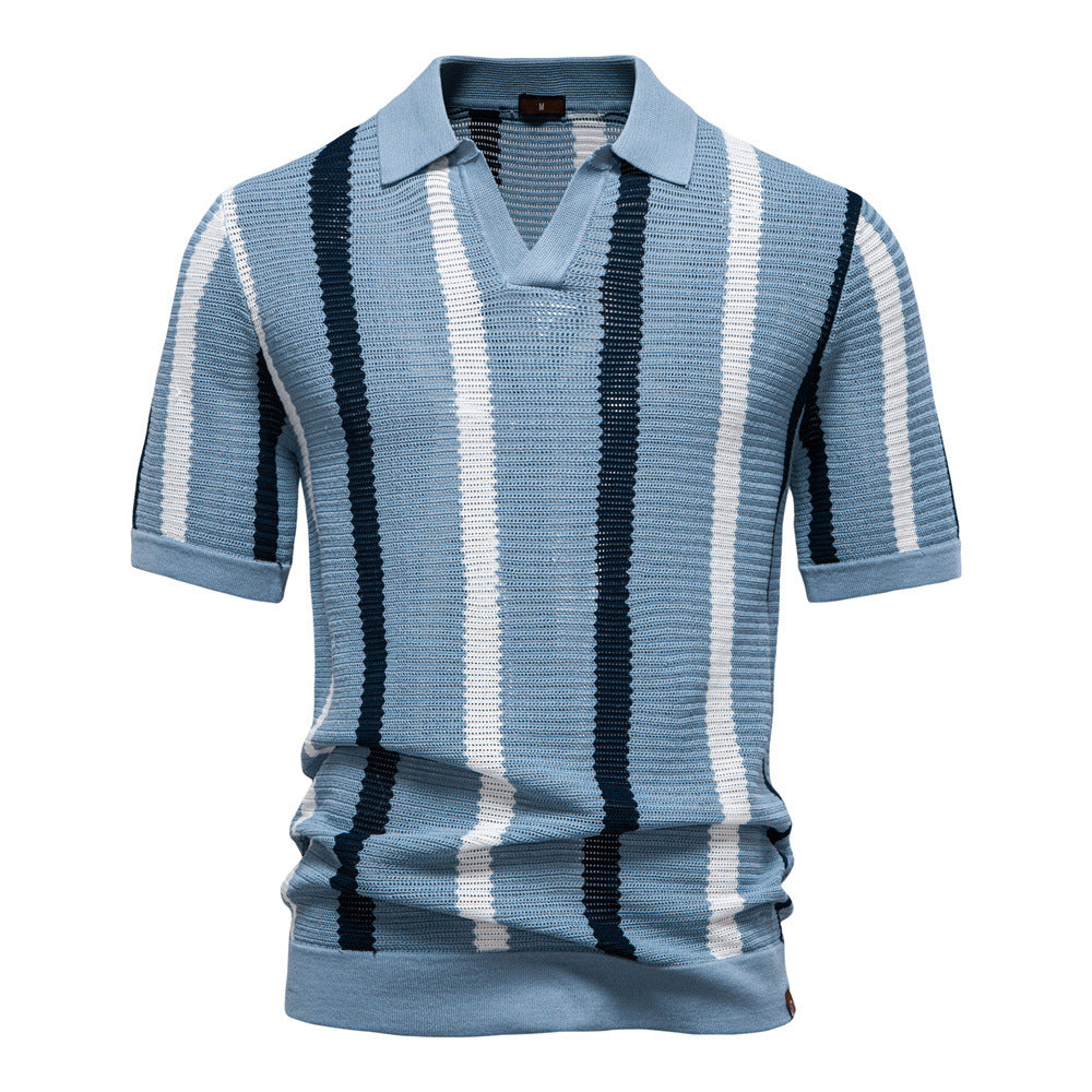 Summer men's knitted breathable hollow short-sleeved POLO shirt