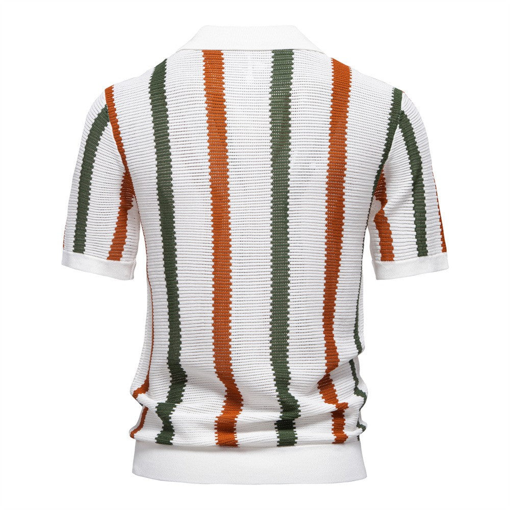 Summer men's knitted breathable hollow short-sleeved POLO shirt