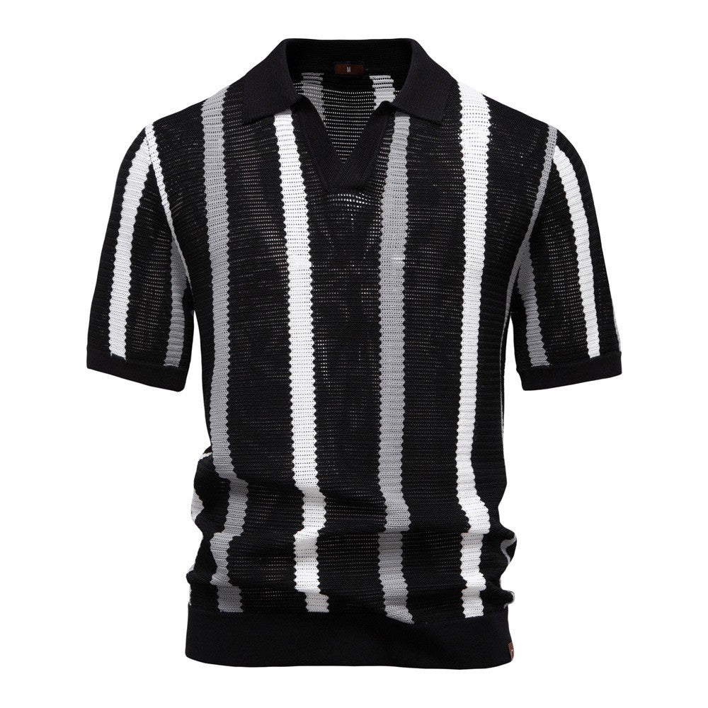 Summer men's knitted breathable hollow short-sleeved POLO shirt