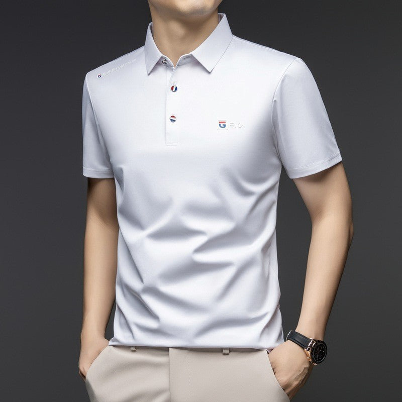 Men's summer thin short-sleeved polo shirt with mulberry silk
