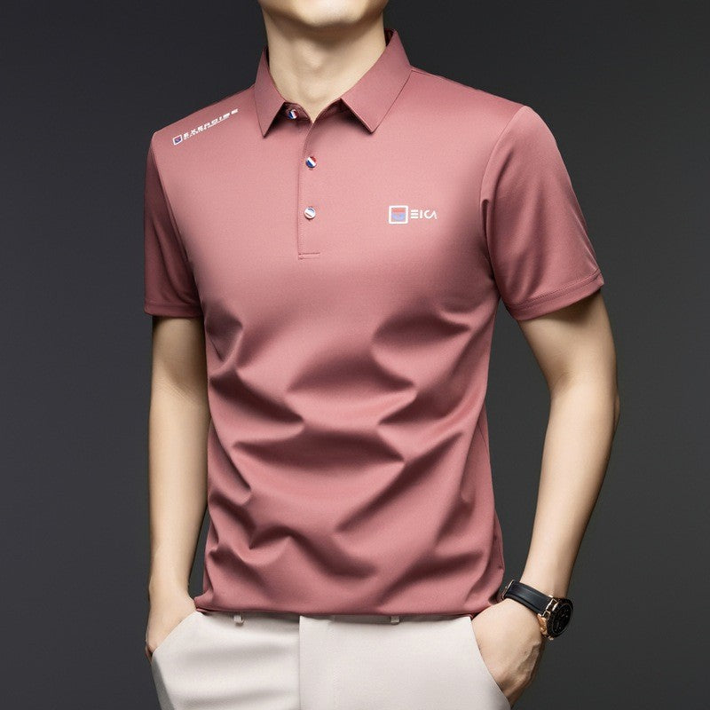 Men's summer thin short-sleeved polo shirt with mulberry silk