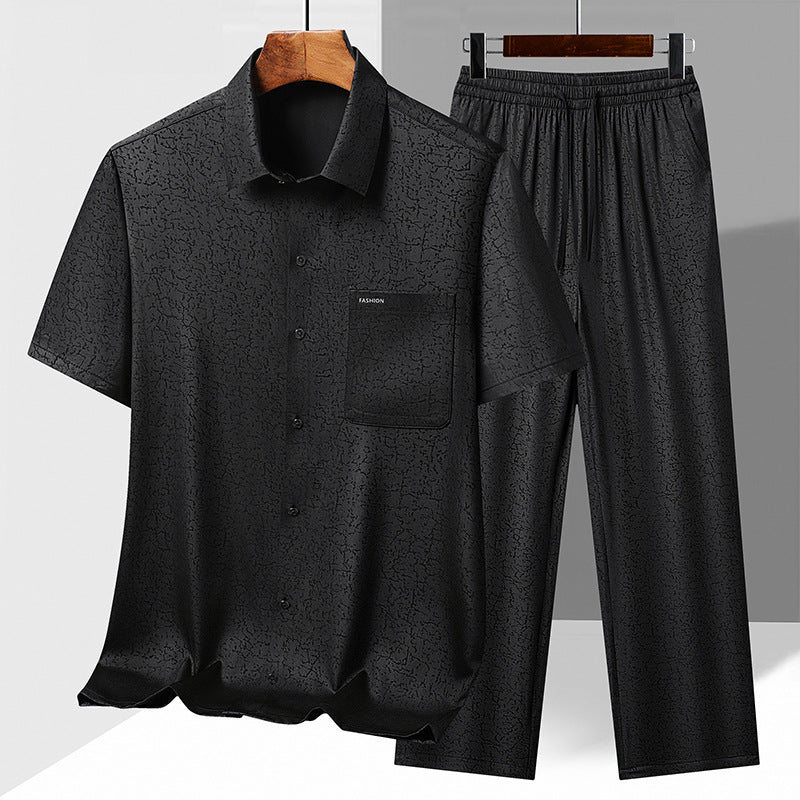 luu385-Men's summer thin casual loose short-sleeved trousers suit