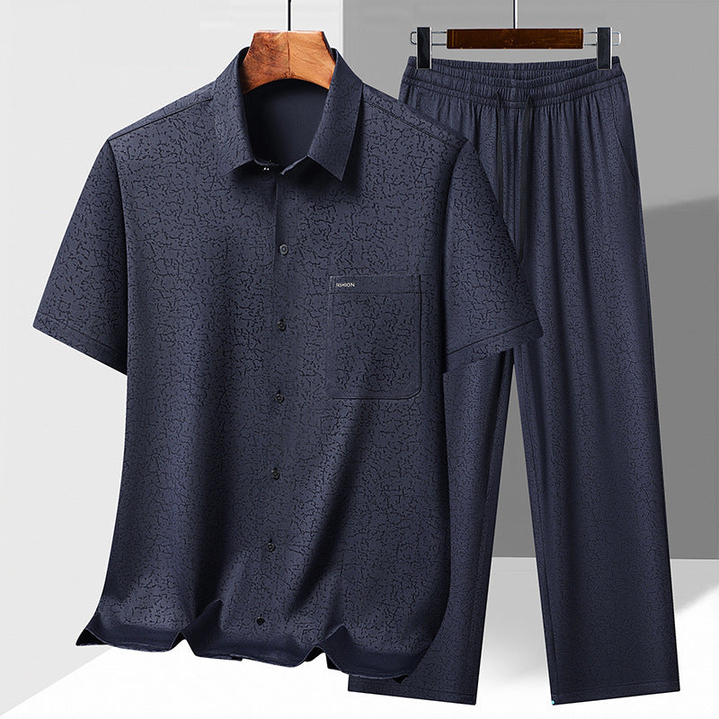 luu385-Men's summer thin casual loose short-sleeved trousers suit