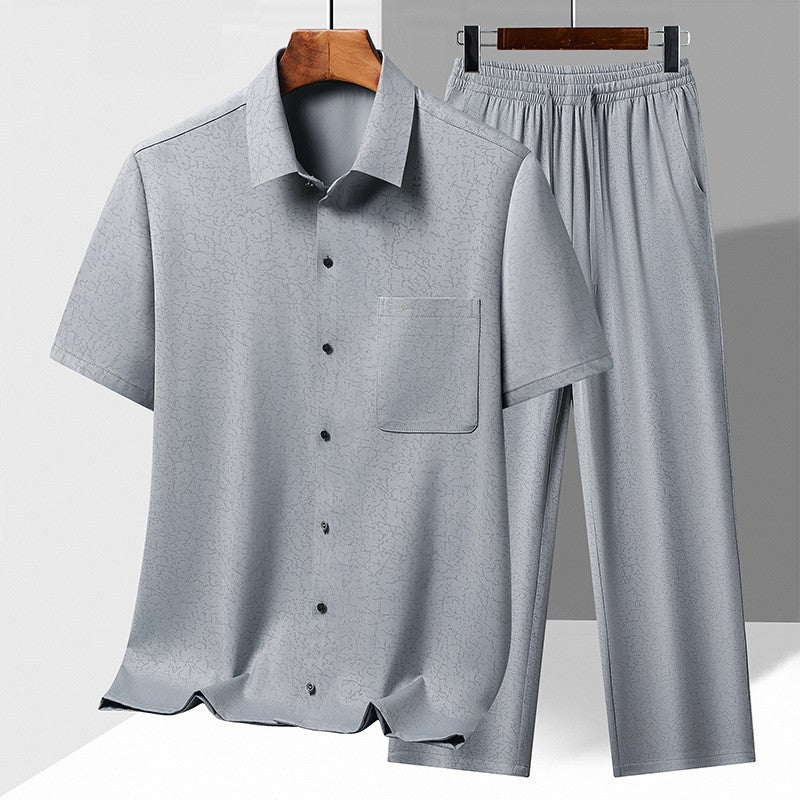 luu385-Men's summer thin casual loose short-sleeved trousers suit