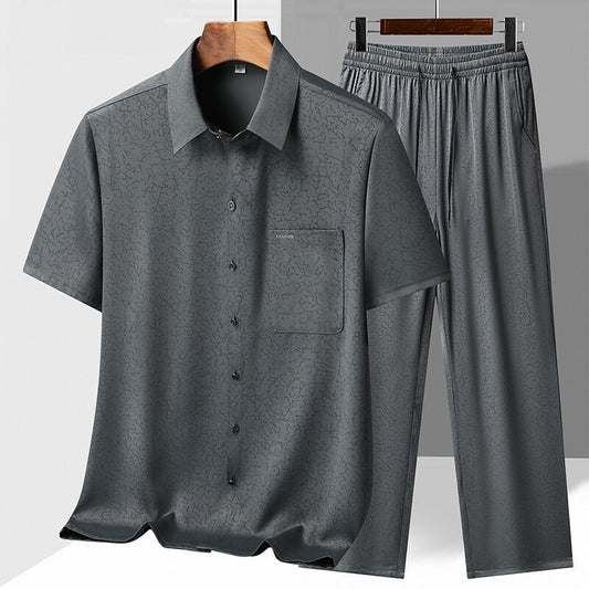 luu385-Men's summer thin casual loose short-sleeved trousers suit