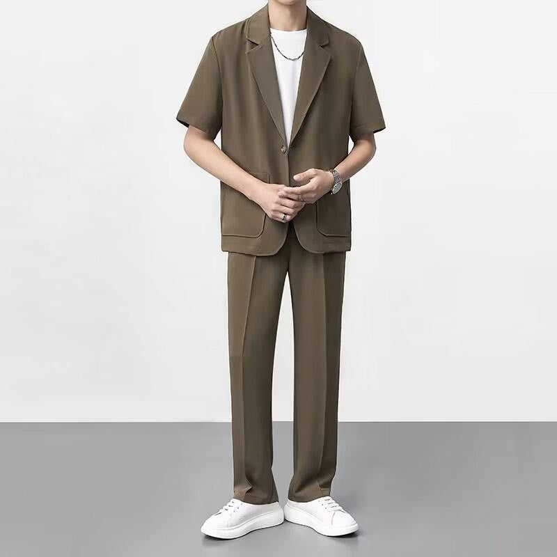 Men's designer ice silk suit short sleeve trousers suit