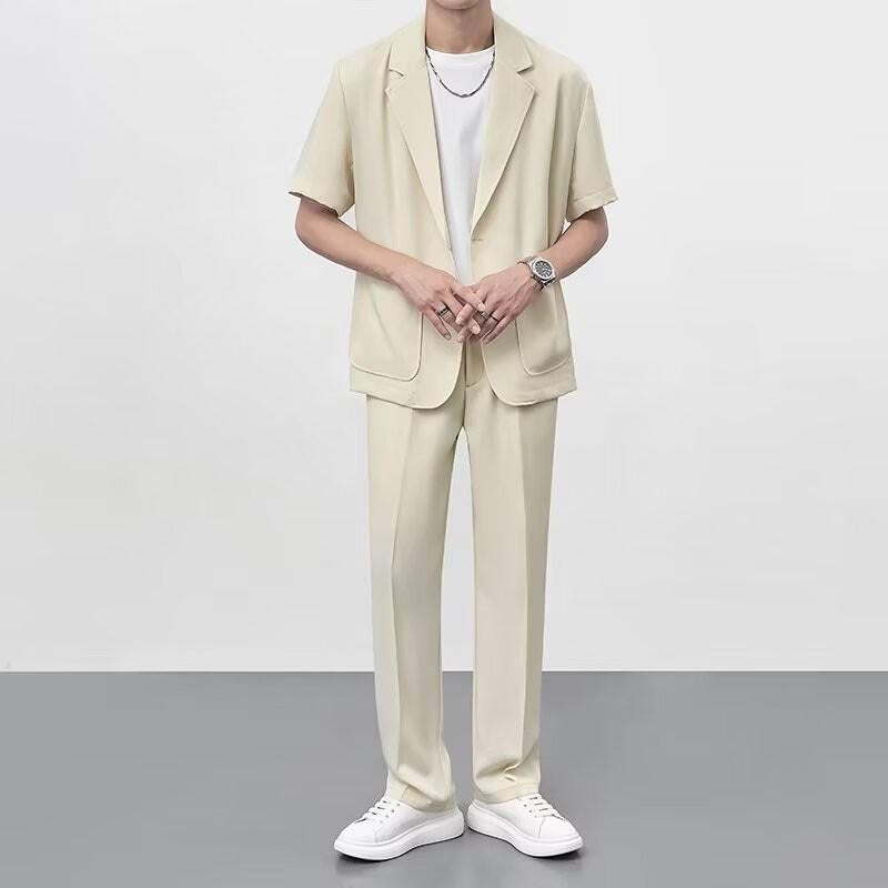 Men's designer ice silk suit short sleeve trousers suit