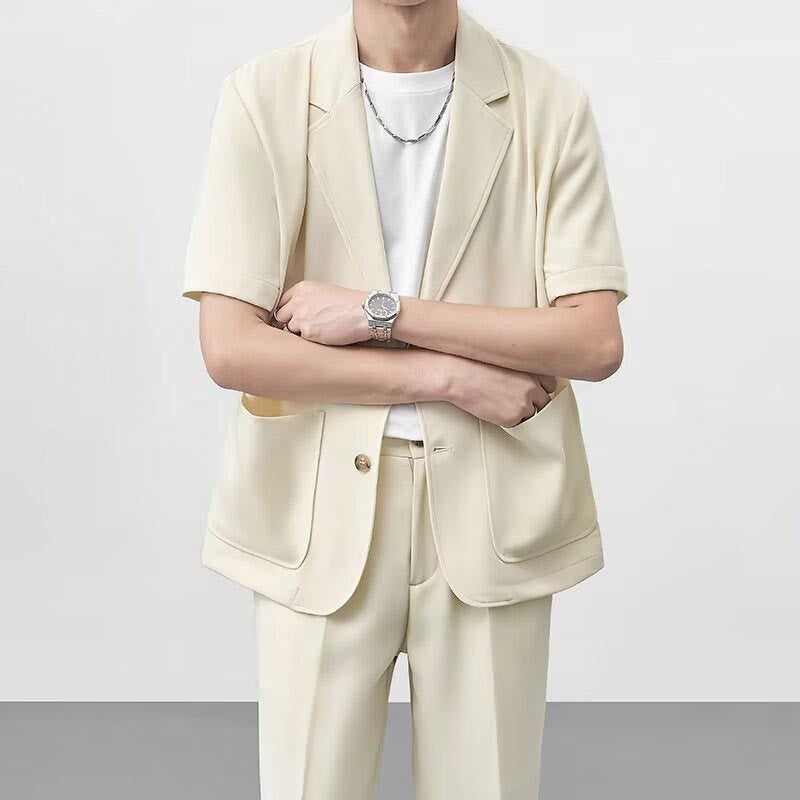 Men's designer ice silk suit short sleeve trousers suit
