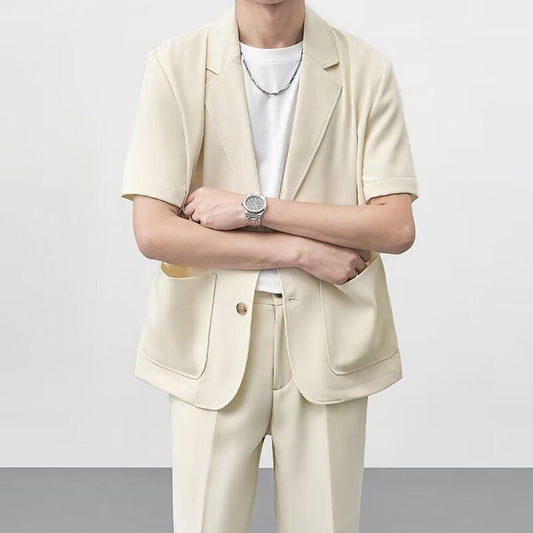 Men's designer ice silk suit short sleeve trousers suit