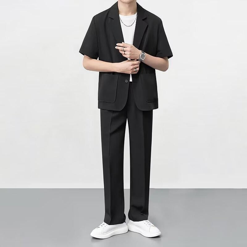 Men's designer ice silk suit short sleeve trousers suit
