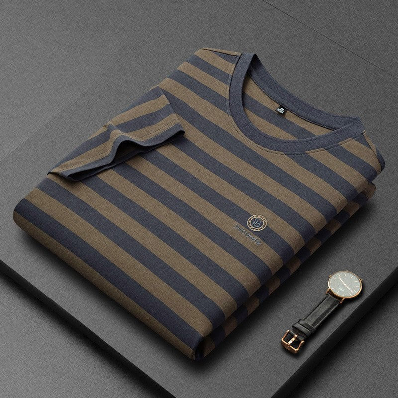 luu474-Ice silk striped round collar men's T-shirt