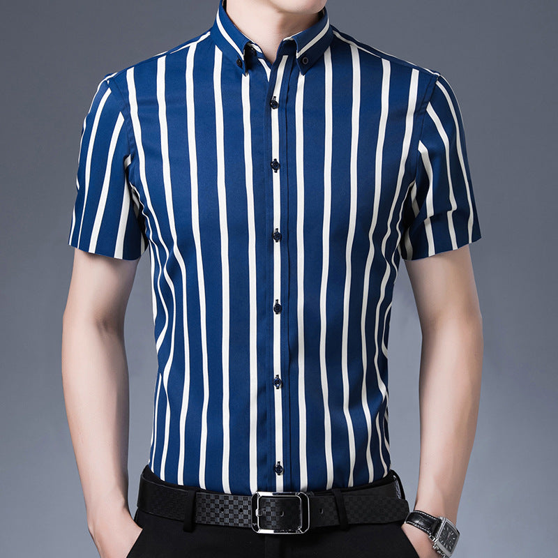 Men's new elastic striped short-sleeved shirt(cm460)