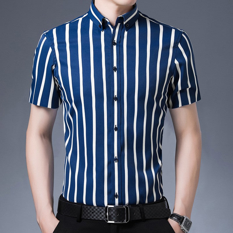 Men's new elastic striped short-sleeved shirt(cm460)