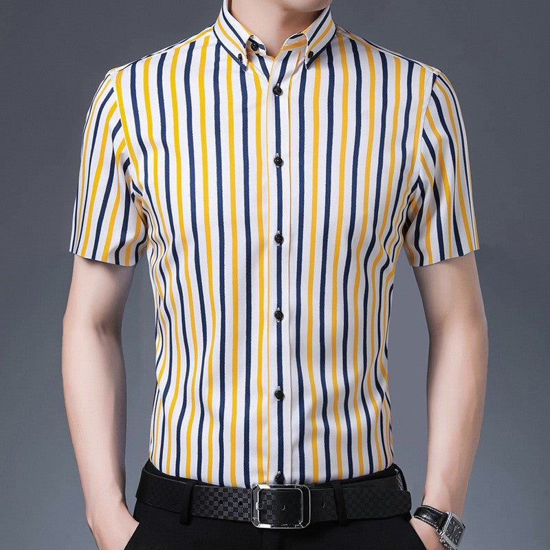 Men's new elastic striped short-sleeved shirt(cm460)