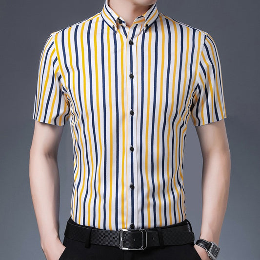 Men's new elastic striped short-sleeved shirt(cm460)