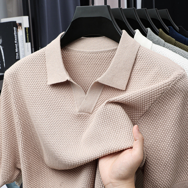 New men's solid color art knitted short sleeves