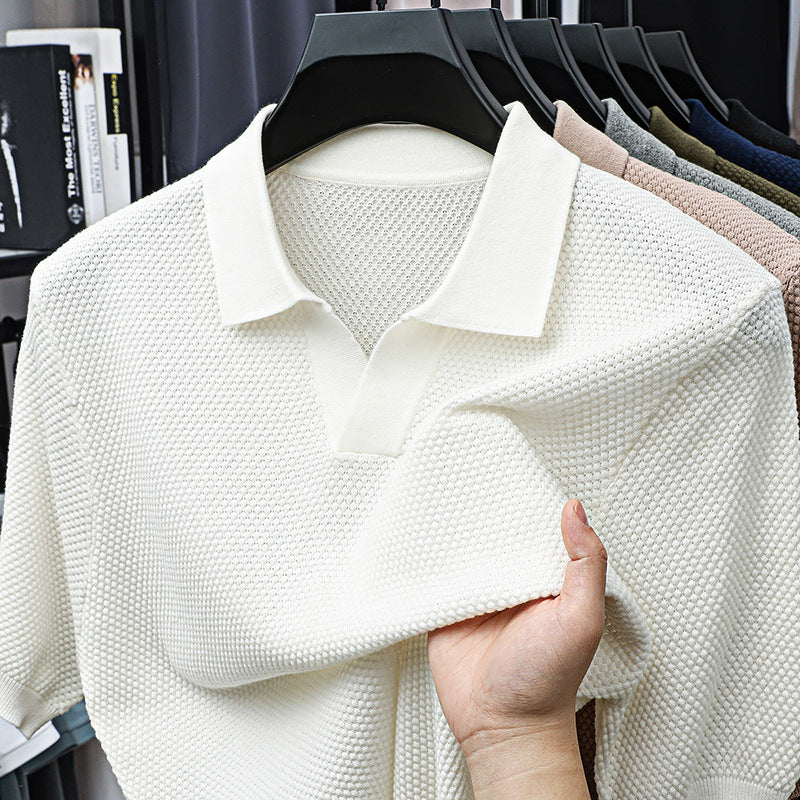 New men's solid color art knitted short sleeves