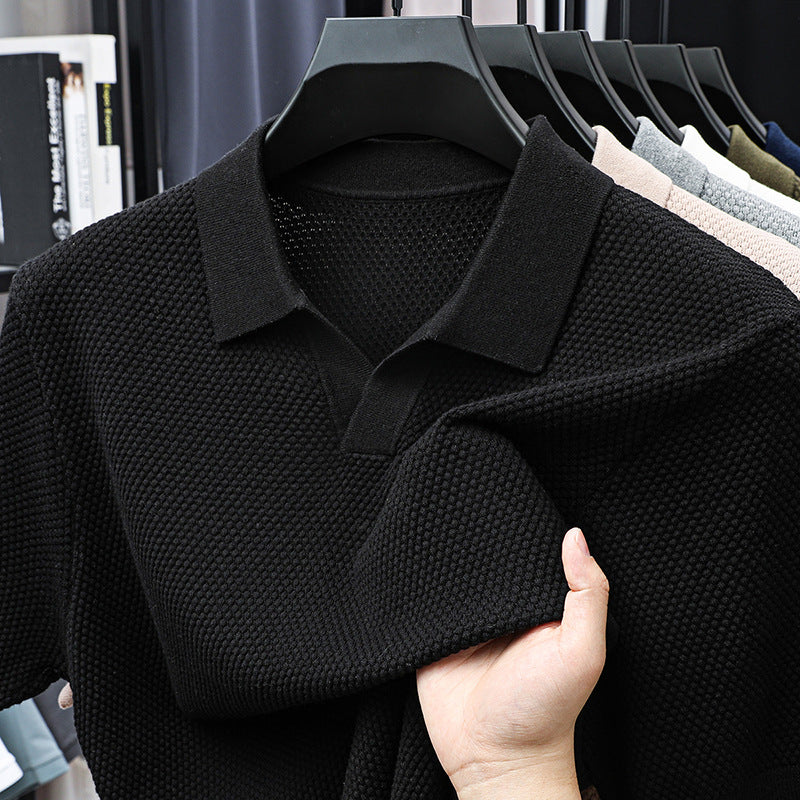 New men's solid color art knitted short sleeves