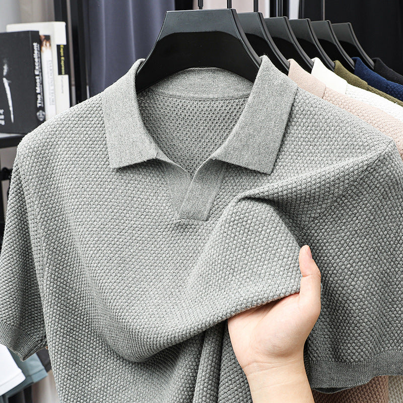 New men's solid color art knitted short sleeves