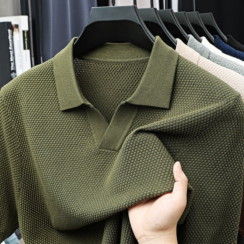 New men's solid color art knitted short sleeves